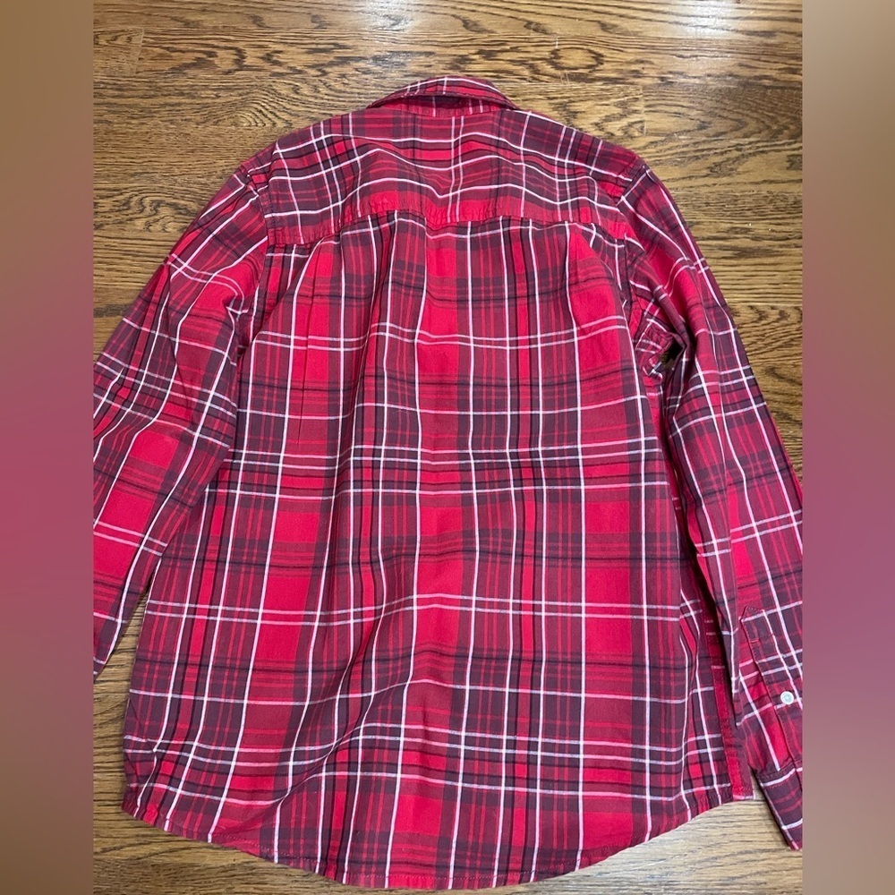 Boys Button Up Long Sleeve Lot Of 2- Red Plaid/ Grey Flannel Size 14 XL - Picture 4 of 7